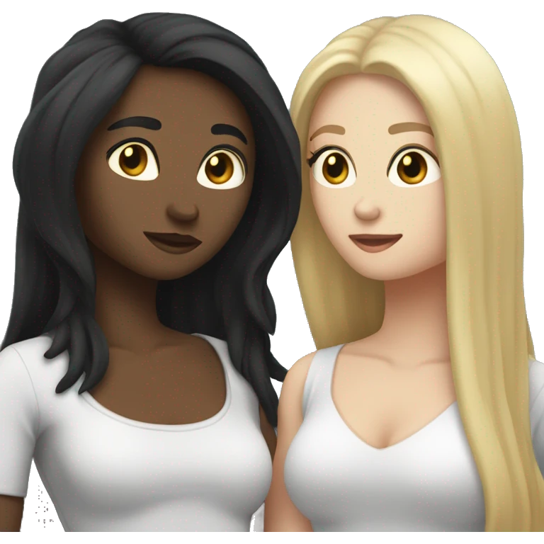 Lesbians with long black hair and white skin romantically looking into each others eyes emoji