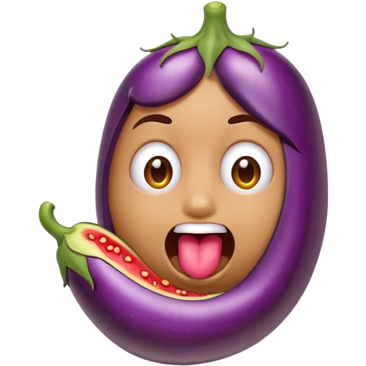 emoji licking an egg plant emoji