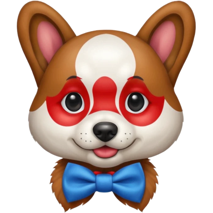 Dog clown with painted nose, bow tie emoji