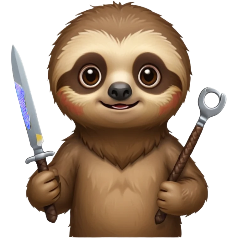 Cute little sloth holding a knife but looking evil emoji