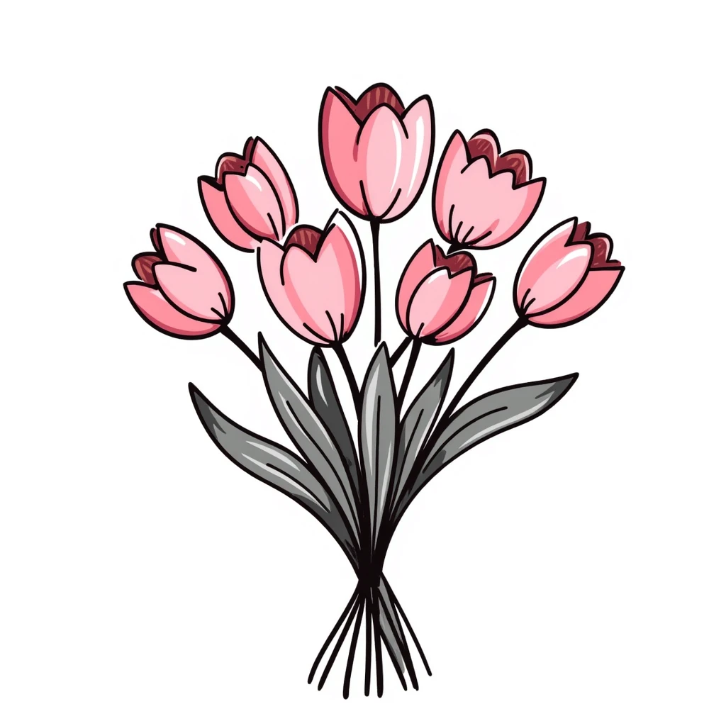 light pink tulip bouquet, hand drawn, sketchy, colorful emoji