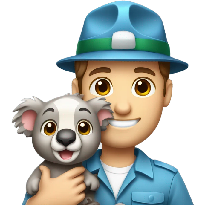 Caucasian brown hair male zookeeper holding cute koala emoji