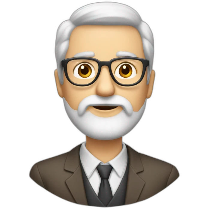 Profesor sin gafas, de 60 años, de barba corta y blanca y pelo blanco emoji