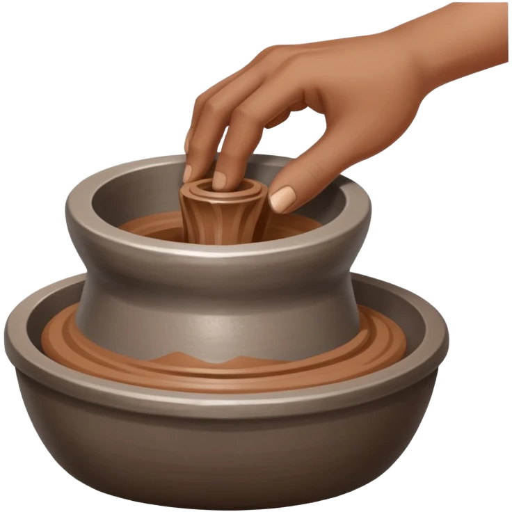 single hand scooping a mound of clay on a silver pottery wheel emoji