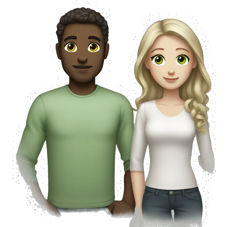 White couple dark brown hair green eyes emoji