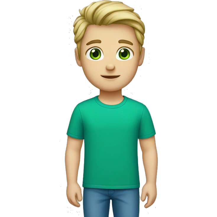 White boy with green eyes and blue t-shirt  emoji