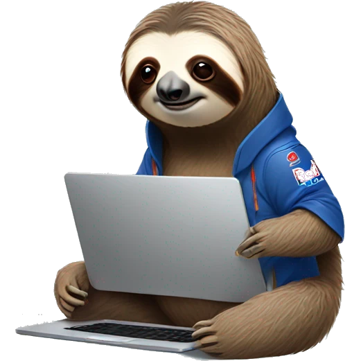 sloth with RedBull can and laptop emoji