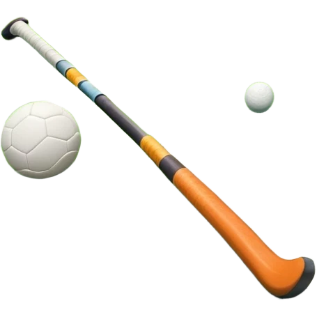 Hockey on grass. A field hockey stick and ball resting on a well-maintained green grass field, with the goalposts and markings visible in the background. The scene highlights the precision and focus of the grass facture, with the vibrant green pitch creating a dynamic atmosphere. emoji