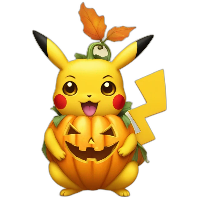 pikachu with pumpkin emoji