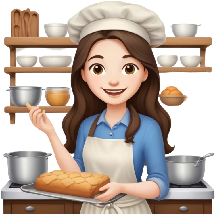 beautiful pale brunette girl with long hair baking emoji