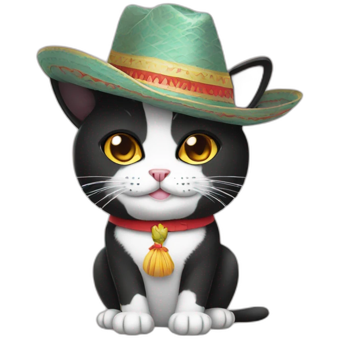 tuxedo cat wearing sombrero emoji