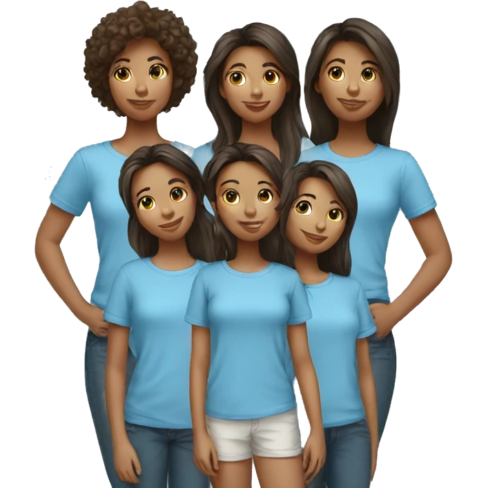 4 GIRLS AND 3 GIRLS WEARING  SKY BLUE T-SHIRT emoji
