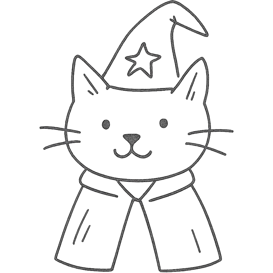 wizard cat hand-drawn outlined icon emoji