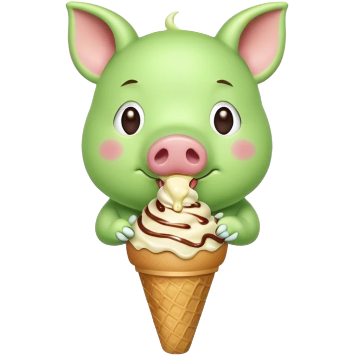 green pig with ice cream emoji