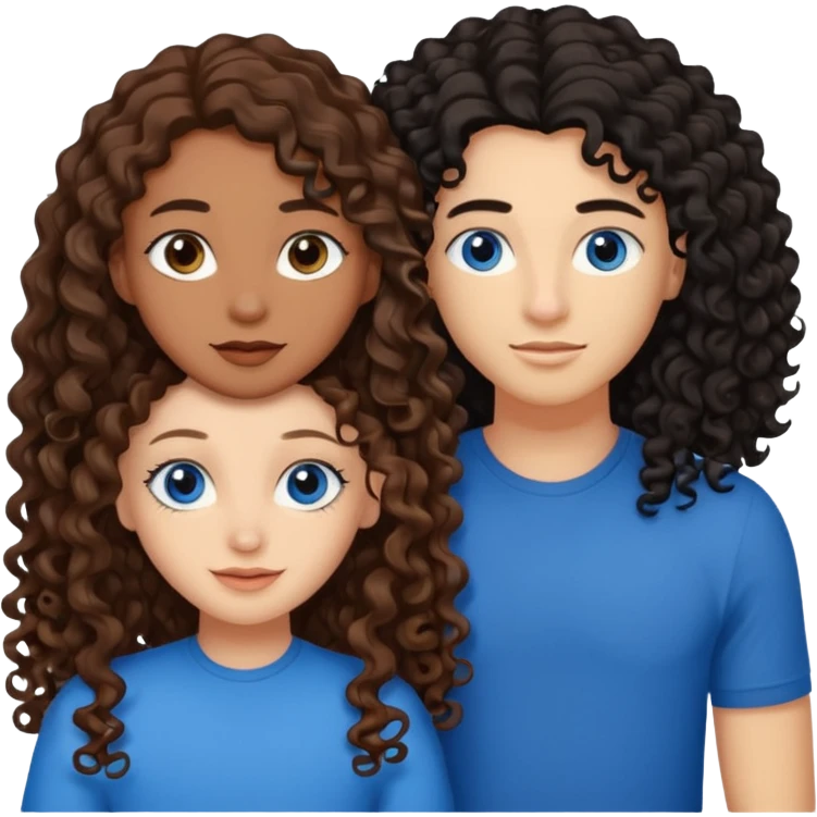 Two best friends .bestie 1: beige skin with brown long hair and blue eye. Bestie 2:mixed race skin with curly black hair and brown eye emoji
