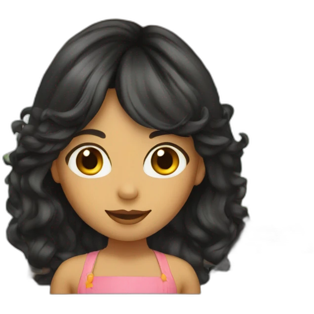 Young girl with long dark hair and curtain bangs cooking emoji
