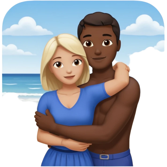 Metis black Man and white woman hug love on beach emoji