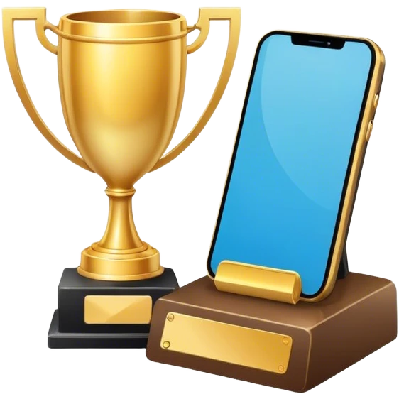 a trophy next to a mobile phone emoji