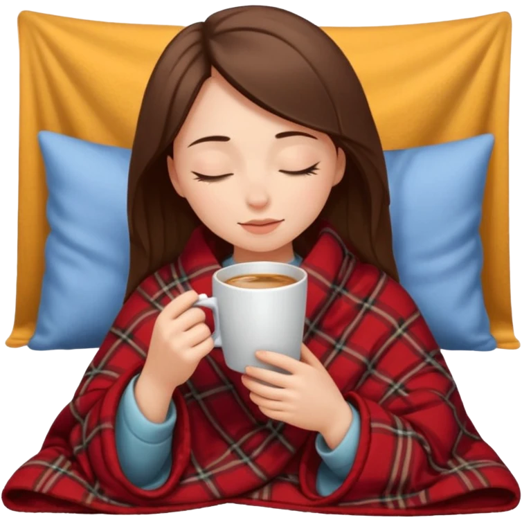 girl inside a blanket sipping coffee eyes closed emoji