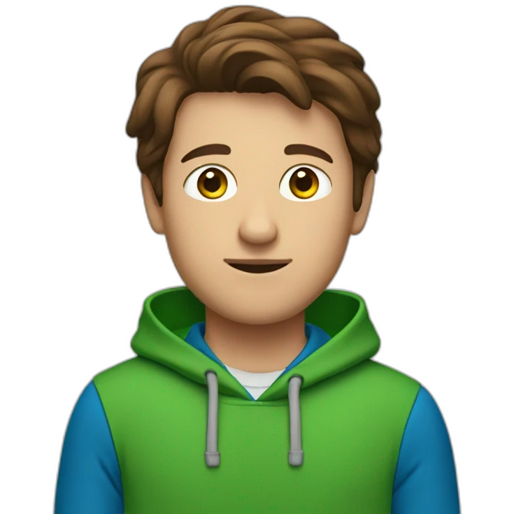 A brown hair guy with a green hoodie and blue pants emoji