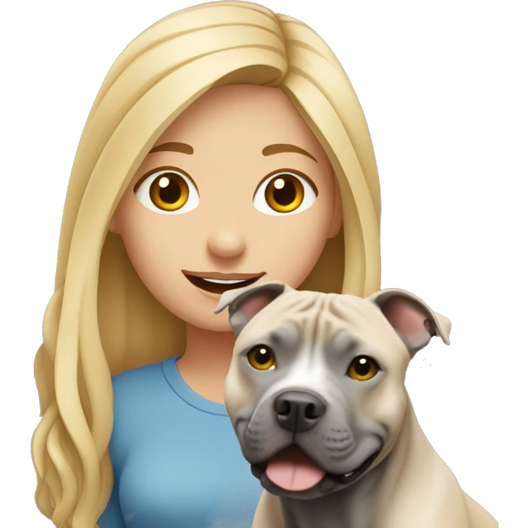 Blonde girl with gray american staffordshire terrier emoji