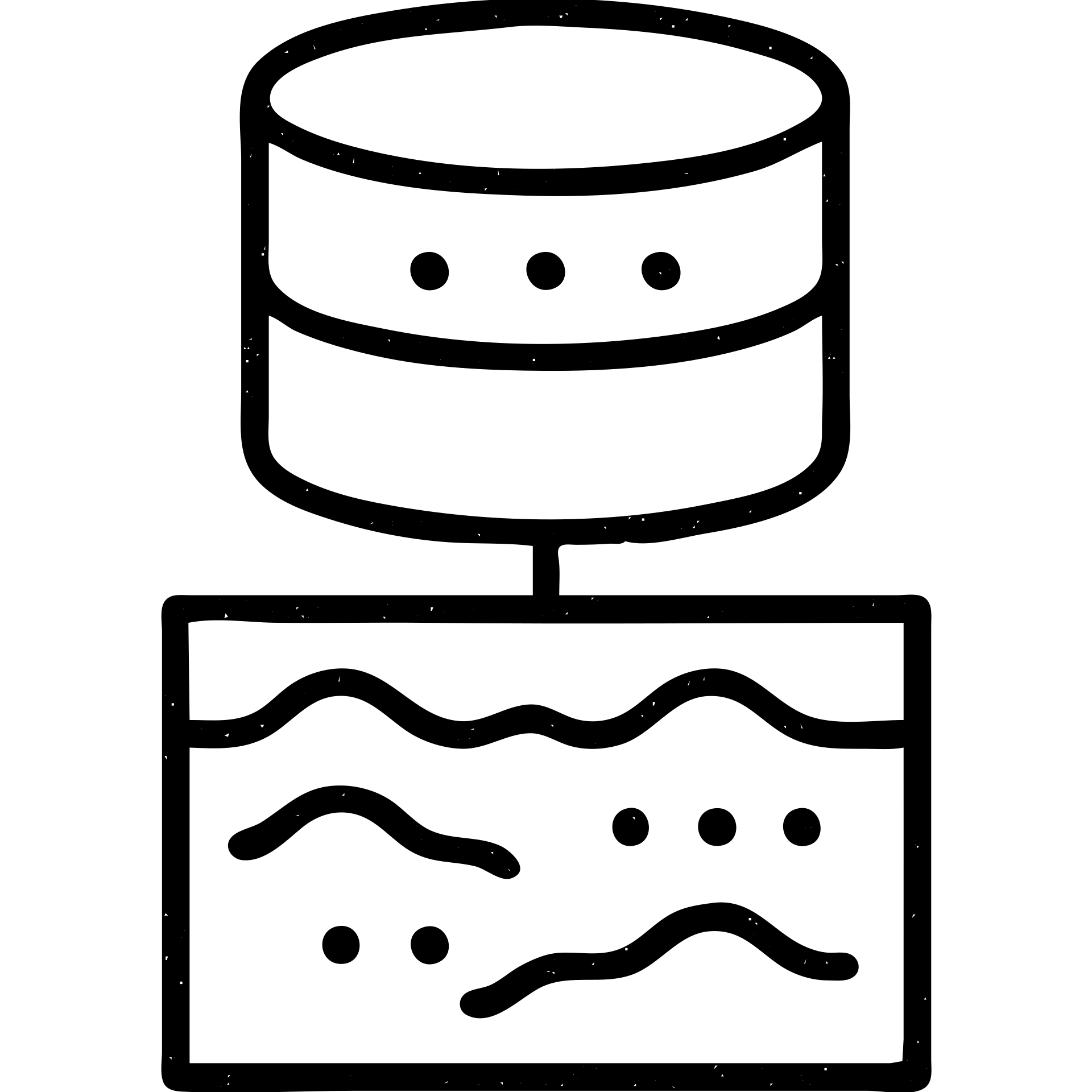 abstract minimalist outlined icon of database shapes intersecting with a basement motif, with abstract data streams of lines, dots, or waves, worn and distressed effect emoji