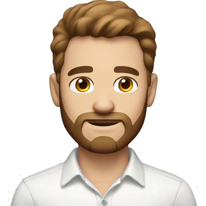 white man with small eyes, brown hair and a brown beard in a white shirt. emoji