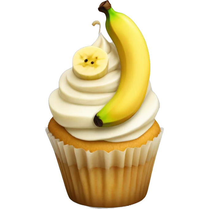 Vanilla cupcake topped with a banana slice emoji