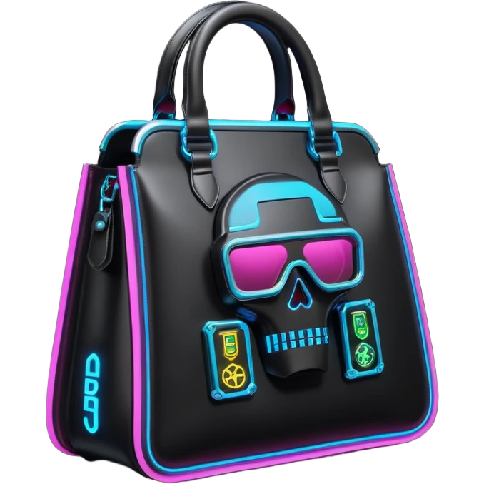 Ultra realistic dolce and Gabbana bag in a black color with cyberpunk neon-lit embellishment, 3d render, isolated, 8k emoji