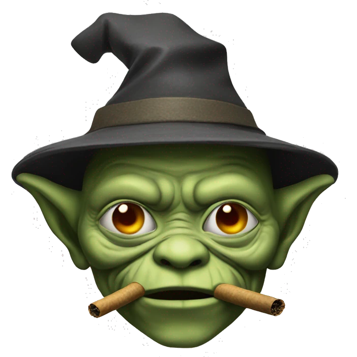 generate an emoji of a japanese goblin smoking and wearing a hat emoji