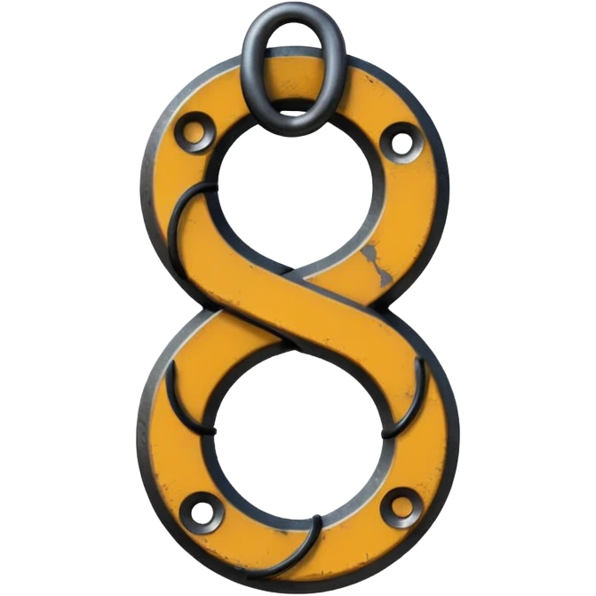 Emoji, gothic chain link shaped as number 8, forged from matte black steel, industrial form, subtle metal texture, no glow, no neon, flat emoji design, centered, transparent background emoji