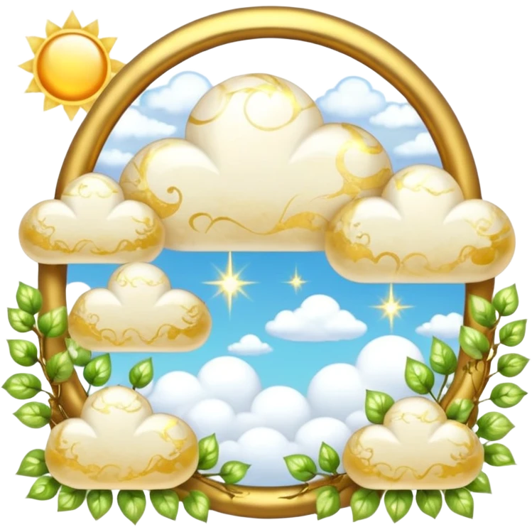 White and glittery gold with marble stones, vines, divine, heavenly, spiritual, pure, glowing, cute clouds, sunshine, sparkly, beautiful, elegant, luxurious, pretty, aesthetic scenery scene picture   emoji