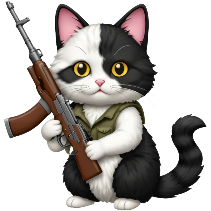black and white cat with an ak47 gun emoji
