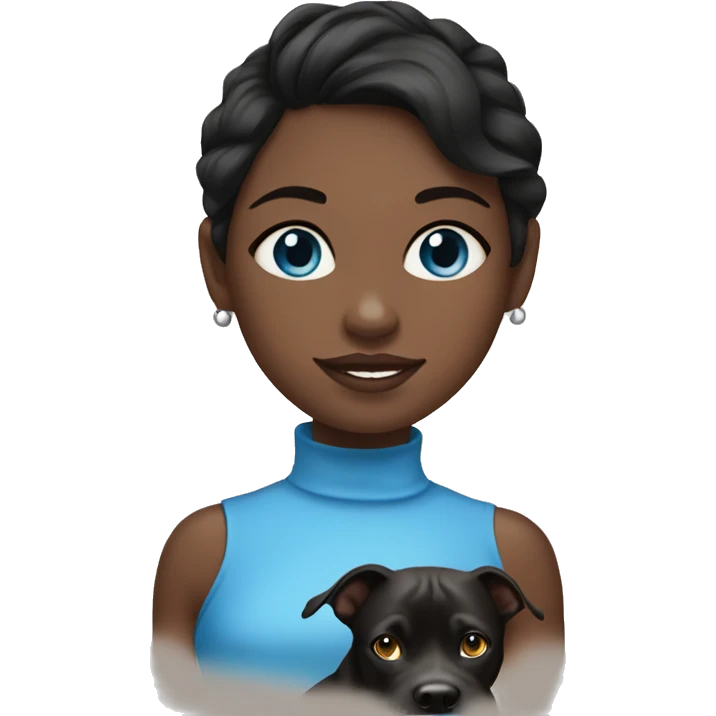 A bruinette girl with blue eyes and black pit bull emoji