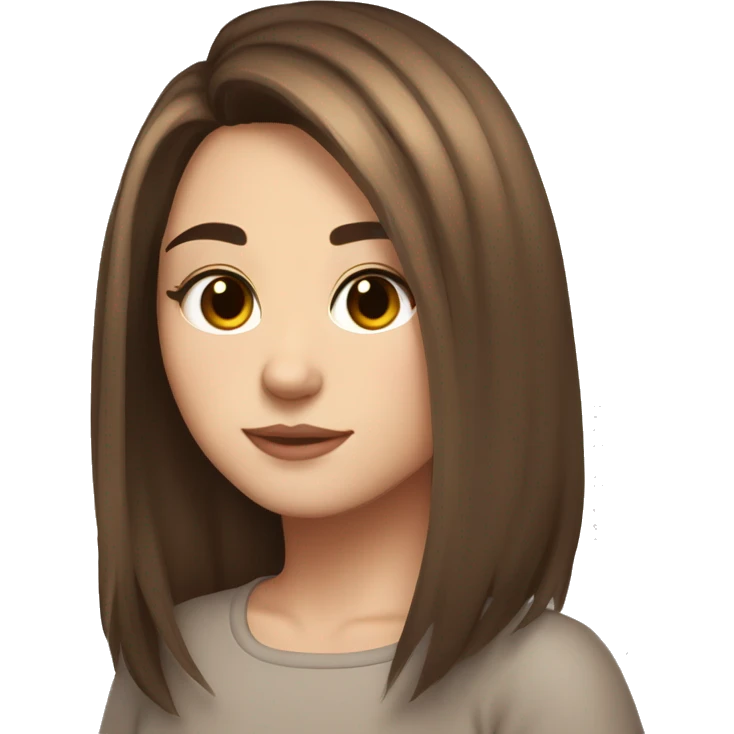 Girl brown middle length hair brown eyes, pale, long bottom lashes, lazy outfit emoji