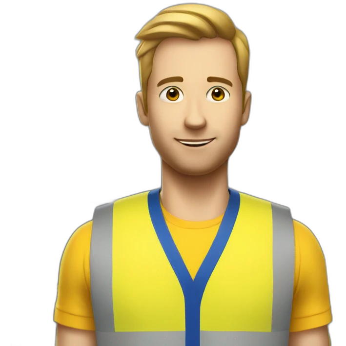 Ikea coworker blue t-shirt stripe and yellow vest emoji