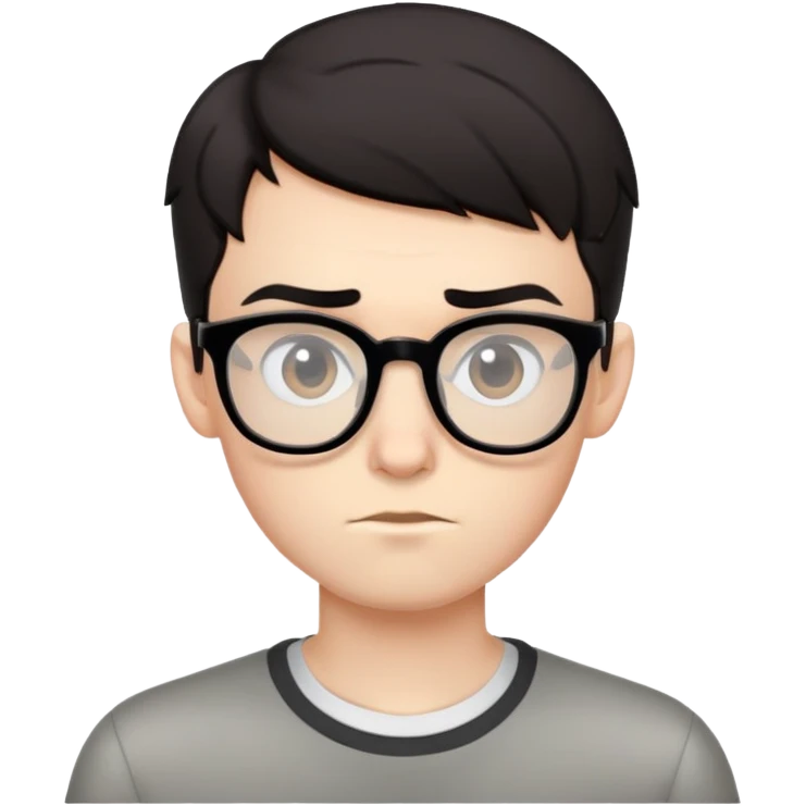 nerdy skinny dark haired boy with strong dark eyebrows and glasses, no beard, short hair emoji