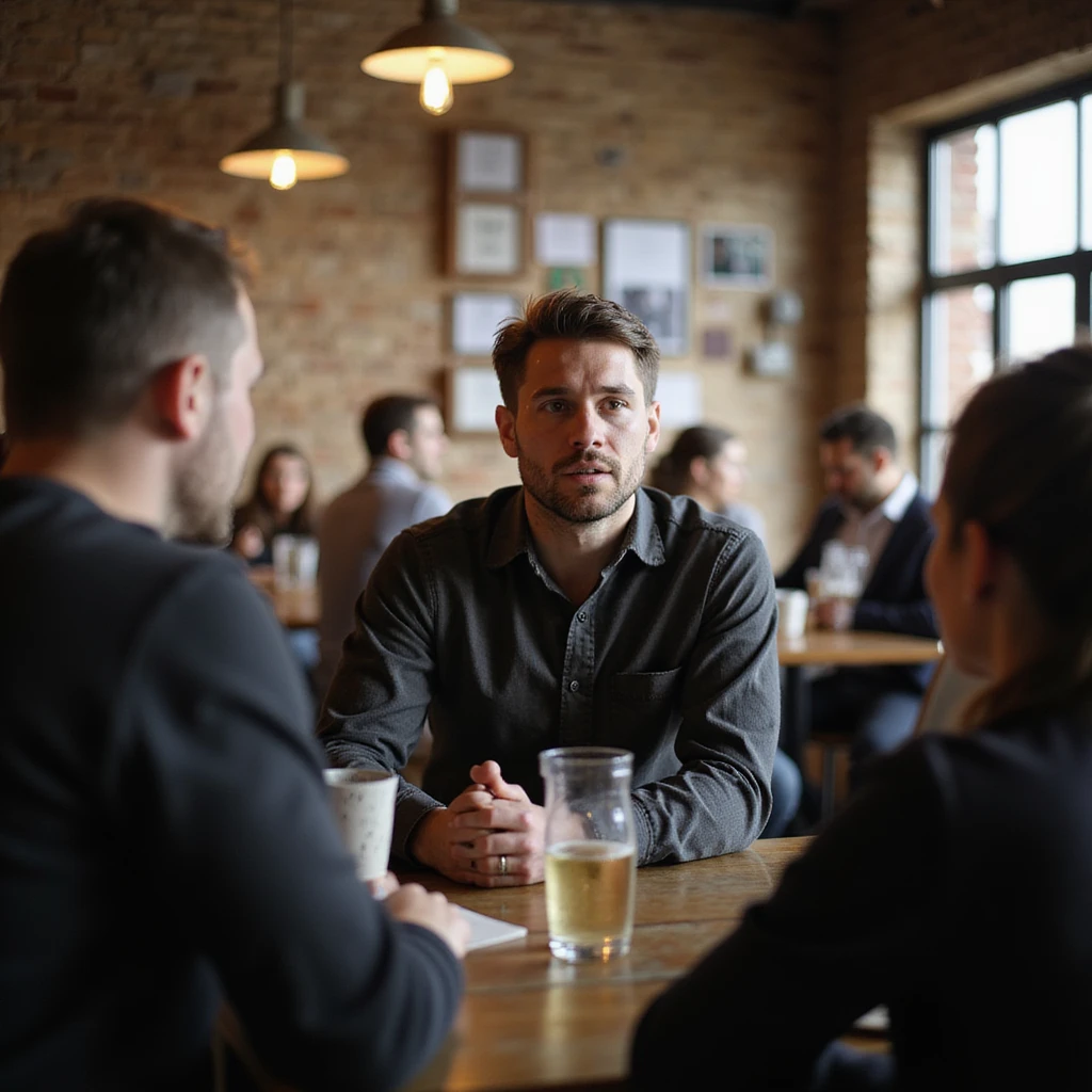 a person talking to a group in a cafe emoji