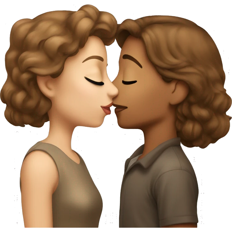 Brown-haired girl kisses a beige stud emoji