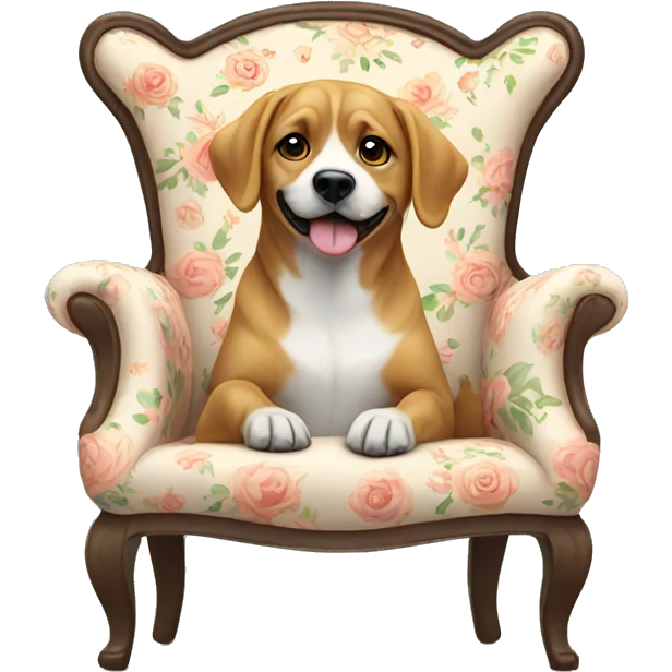 Dog sitting on a floral chair emoji