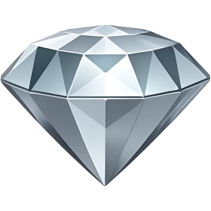 A faceted diamond emoji made of silver chrome, smooth reflective surfaces, soft metallic shine, minimalistic and clean design, iOS emoji style, centered on white background, soft studio lighting emoji