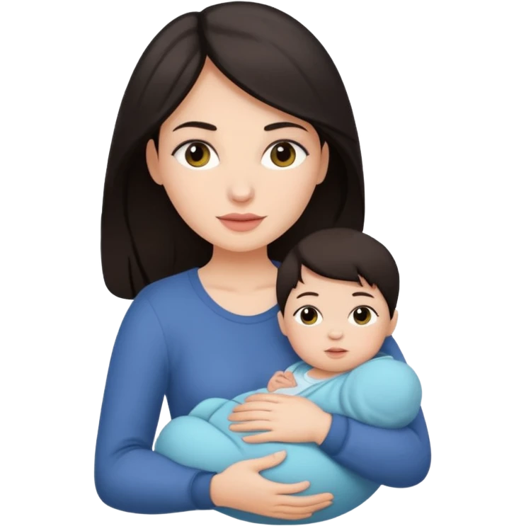 Beautiful white woman with dark hair holding a baby emoji