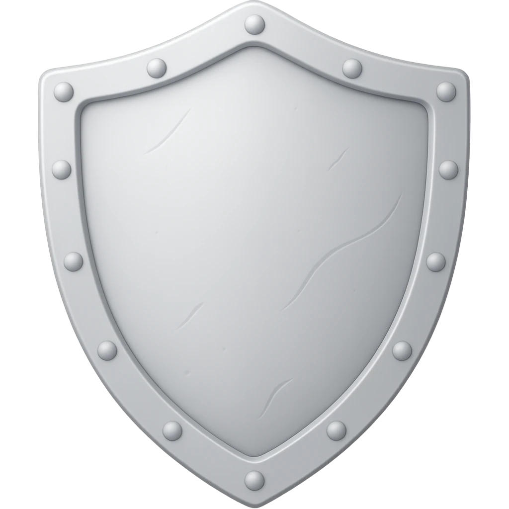 Make the silver shield match the style, color, and shading of the referenced platebody. Use a very light silver color, smooth texture, no gold or gems, and subtle engravings. The style should emulate emoji style with a transparent background. emoji