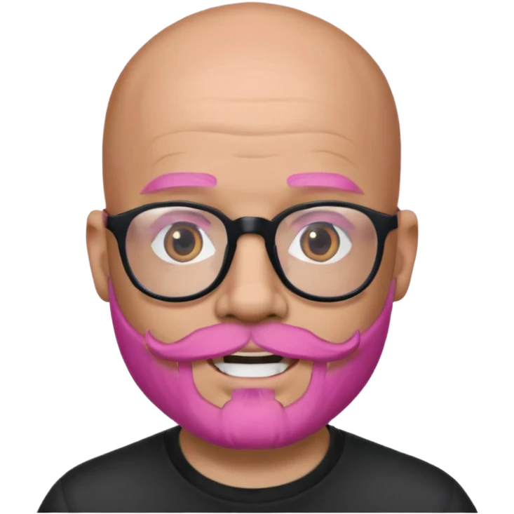 bald man, pink beard, glasses, face tattoos, friendly expression, memoji style emoji