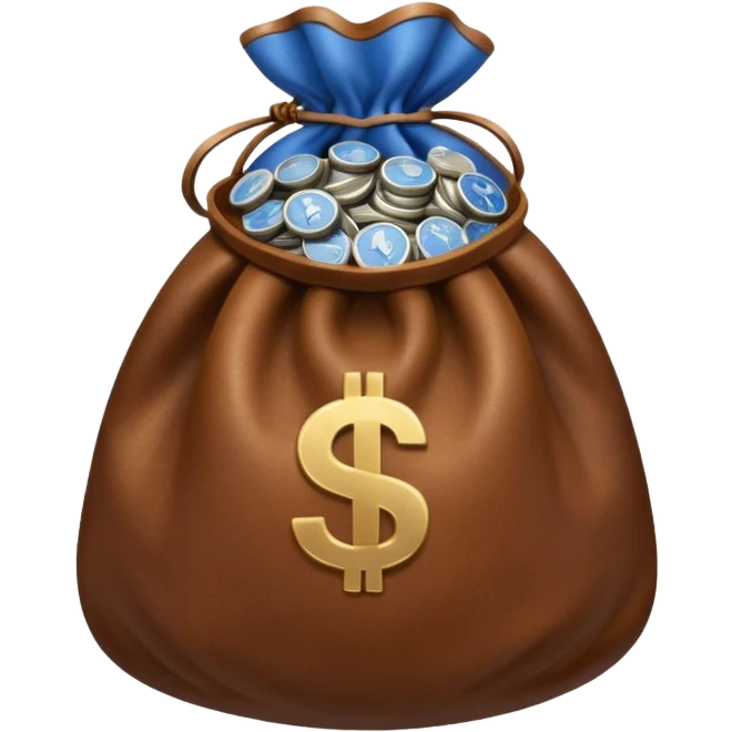 brown money bag of blue coins emoji