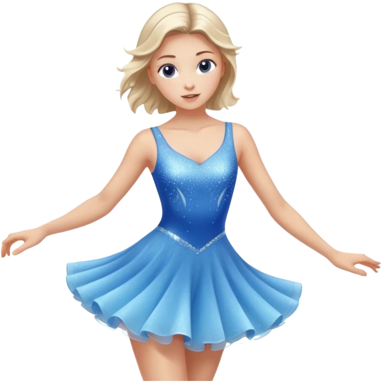 The ice skater girl in the sparkling blue dress spins gently emoji