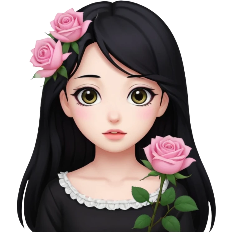 pastel anime woman with pink roses emoji
