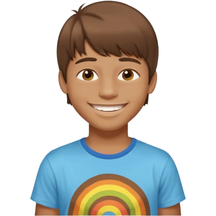 16 yr old boy, brown hair, straight, big smile, white teeth, tanned skin, bangs, hippie part emoji