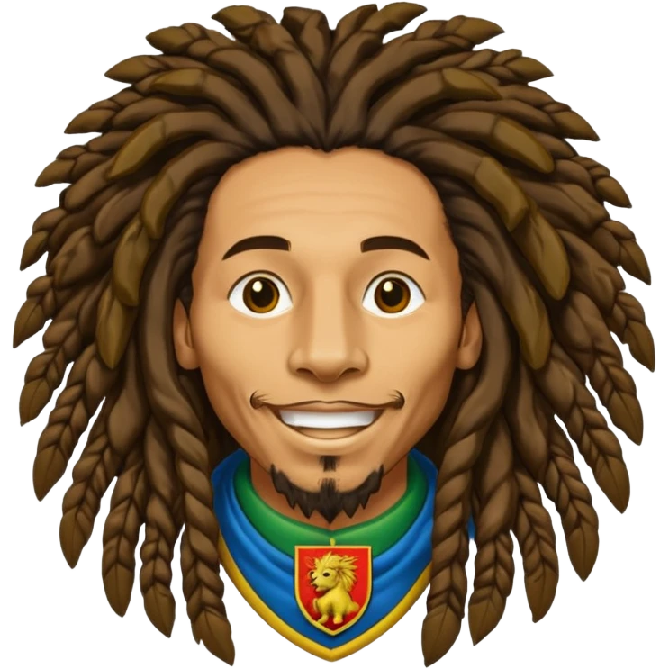 very realistic Bob Marley with gigantic dread locks in form heraldic crest with lion emoji
