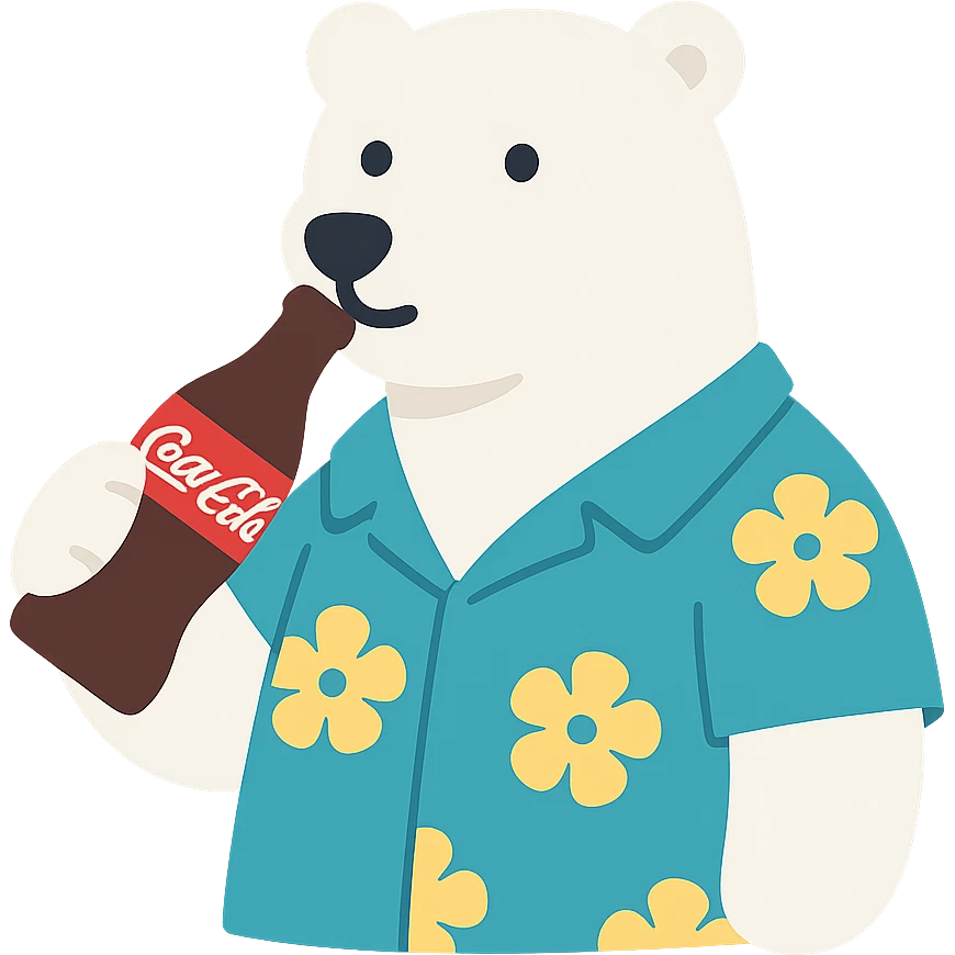polar bear wearing a Hawaiian shirt and drinking Coca Cola emoji